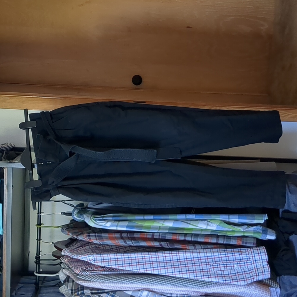 Paper bag waist black denim slacks
